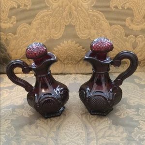 1970’s Avon Cape Cod Ruby Red Glass Cruet Set 6"